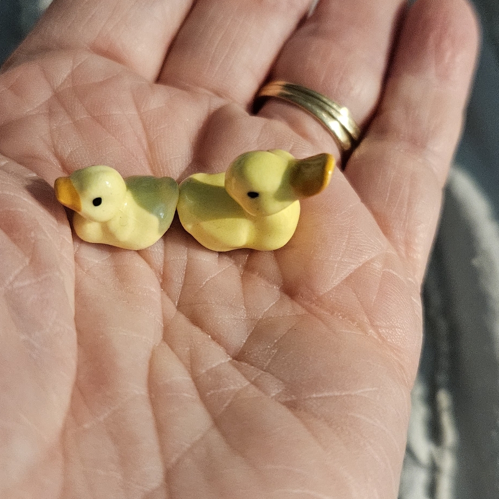 Miniature Yellow Duck Figurines Momma And Baby